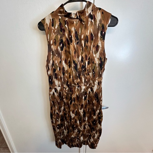 Steve Madden 100% Silk Brown Mock Neck Mini Dress Women’s Size 10 - Picture 1 of 8
